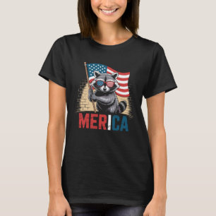 Patriotic Racoon American Flag Funny Merica 4th o T-Shirt