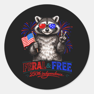 Patriotic Racoon Feral And Free 250th Classic Round Sticker