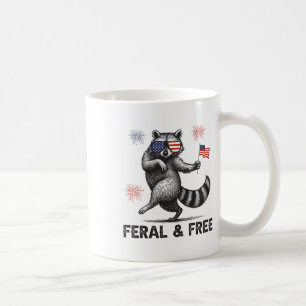 Patriotic Racoon Feral But Free Usa Flag 4th Of J Coffee Mug