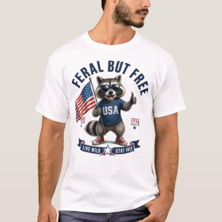 Patriotic Racoon Freedom T-Shirt with USA Flag