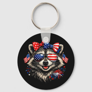 Patriotic racoon funny american flag bow 4th ofPa Key Ring