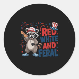 Patriotic Racoon Merica Usa 4th Of July Red White Classic Round Sticker