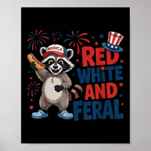 Patriotic Racoon Merica Usa 4th Of July Red White Poster