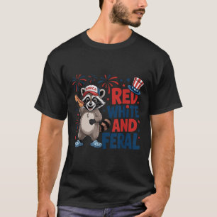 Patriotic Racoon Merica Usa 4th Of July Red White T-Shirt