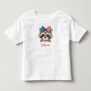 Patriotic Racoon Red White Blue Bow Name Toddler T-Shirt