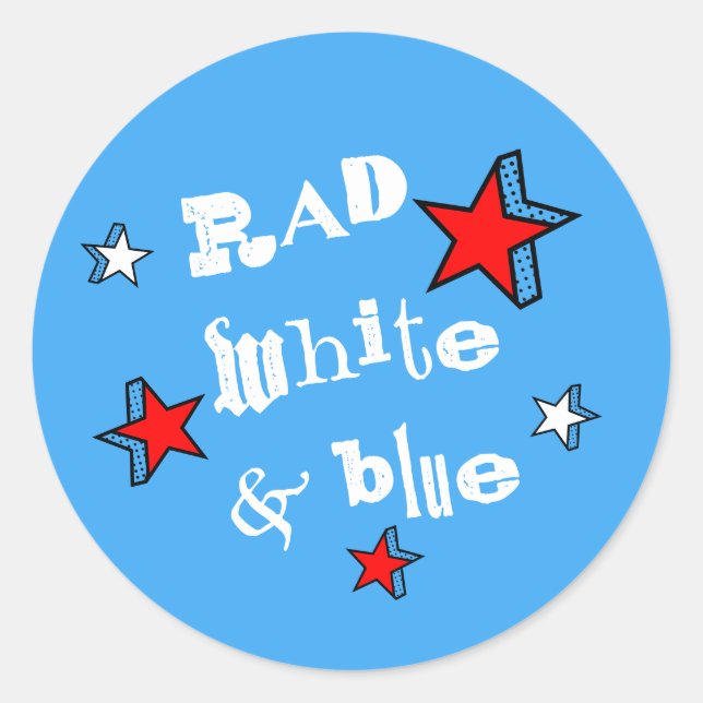 Patriotic Rad White and Blue Star Nostalgic Classic Round Sticker (Front)