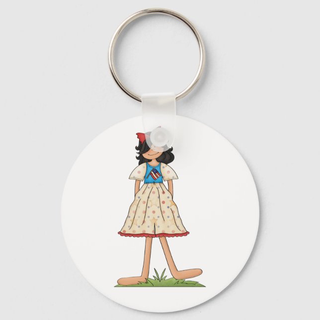 Patriotic Rag Doll Girl Americana Folk  Key Ring (Front)