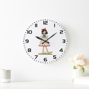 Patriotic Rag Doll Girl Americana Folk  Large Clock