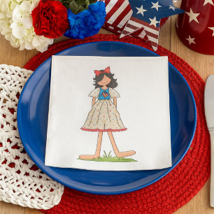 Patriotic Rag Doll Girl Americana Folk Napkin