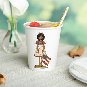 Patriotic Rag Doll Girl Americana Folk Paper Cups