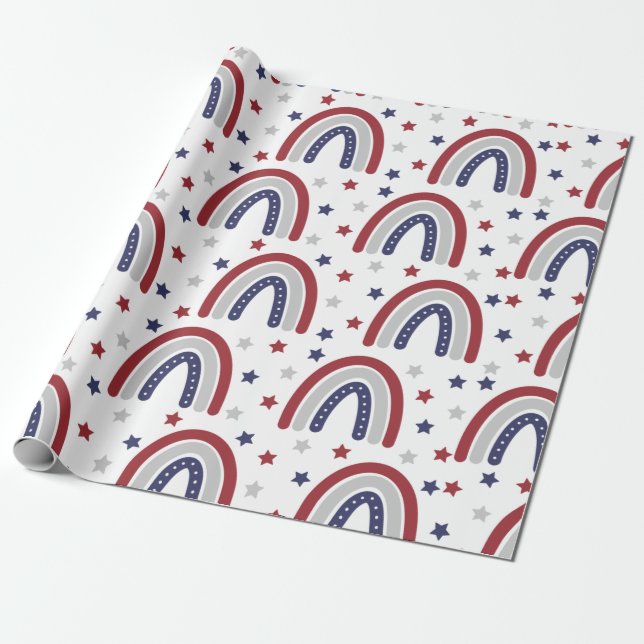 Patriotic Rainbow Stars and Stripes Wrapping Paper (Unrolled)