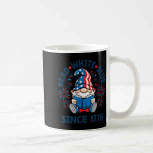 Patriotic Read White Blue Gnome Reading Books Coffee Mug