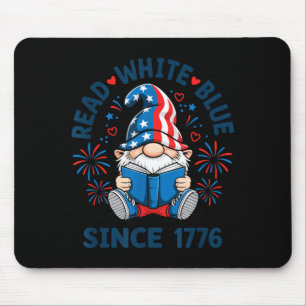 Patriotic Read White Blue Gnome Reading Books Mouse Pad