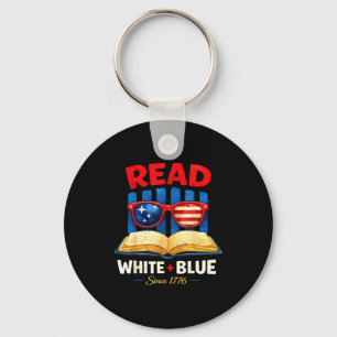 Patriotic reading girl teen read white &amp; blue key ring