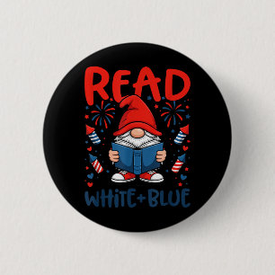 Patriotic Reading Gnome Read White Blue 6 Cm Round Badge