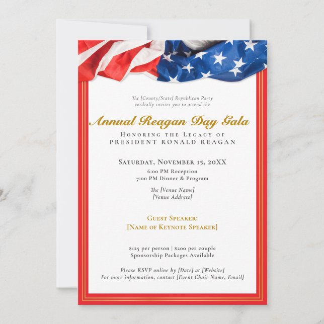 Patriotic Reagan Day Gala Fundraiser Republican Invitation (Front)