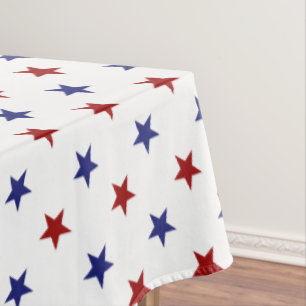 Patriotic Red and Blue Stars on White Tablecloth
