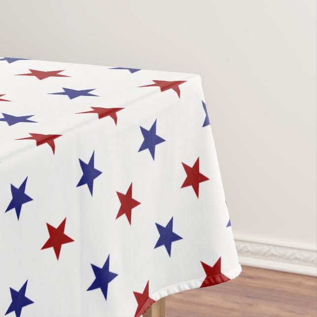 Patriotic Red and Blue Stars on White Tablecloth (In Situ)