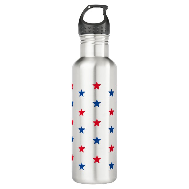 Patriotic red and blue stars pattern modern cute 710 ml water bottle (Front)