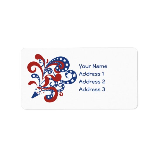 Patriotic Red and Blue Streamers with Stars Address Label