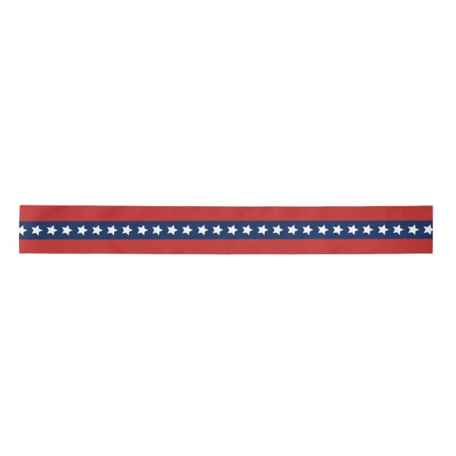 Patriotic Red and Blue Stripes with Stars Satin Ribbon (Front)