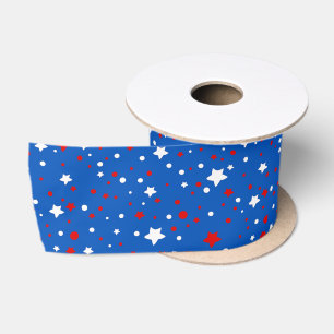 Patriotic Red and White Stars On Blue Satin Ribbon