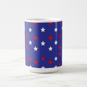 Patriotic Red and White Stars on Royal Blue Coffee Mug