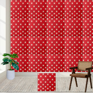 Patriotic Red and White Stars Pattern Ceramic  Tile