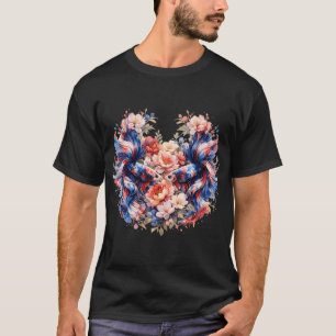 Patriotic Red Blue Betta Fish Couple Watercolor, H T-Shirt