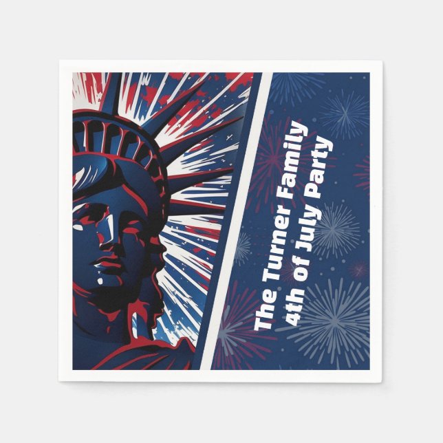 Patriotic Red Blue Statue of Liberty 4th of July Napkin (Front)