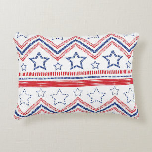 Patriotic red blue tribal, American symbols. Decorative Cushion