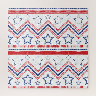 Patriotic red blue tribal, American symbols. Jigsaw Puzzle
