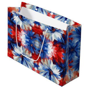 Patriotic Red Blue White Floral (10) Large Gift Bag
