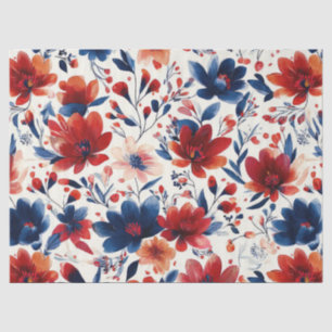 Patriotic Red Blue White Floral (10) Tissue Paper