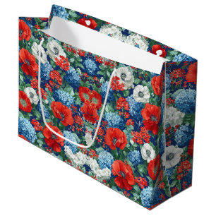 Patriotic Red Blue White Floral (11) Large Gift Bag