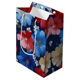 Patriotic Red Blue White Floral (3) Medium Gift Bag