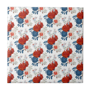Patriotic Red Blue White Floral (4) Ceramic Tile