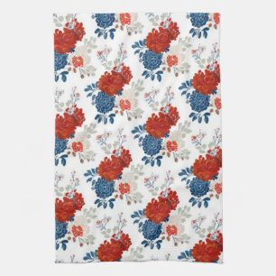 Patriotic Red Blue White Floral (4) Tea Towel
