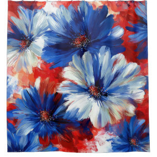 Patriotic Red Blue White Floral (6) Shower Curtain