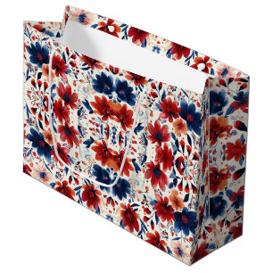 Patriotic Red Blue White Floral (7) Large Gift Bag