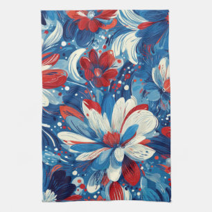 Patriotic Red Blue White Floral (8) Tea Towel