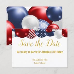 PATRIOTIC RED BLUE WHITE SAVE THE DATE RSVP CARD