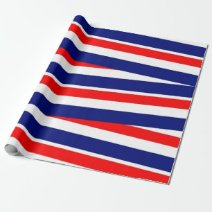 Patriotic Red Blue White Stripes Wrapping Paper