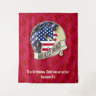 Patriotic Red GOD BLESS AMERICA Tapestry