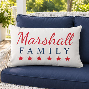Patriotic Red Navy Stars Family Monogram Lumbar Cushion