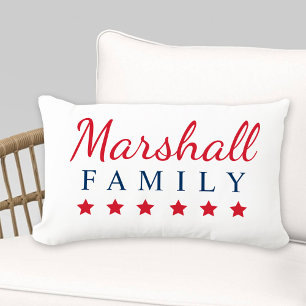Patriotic Red Navy Stars Family Monogram Lumbar Cushion