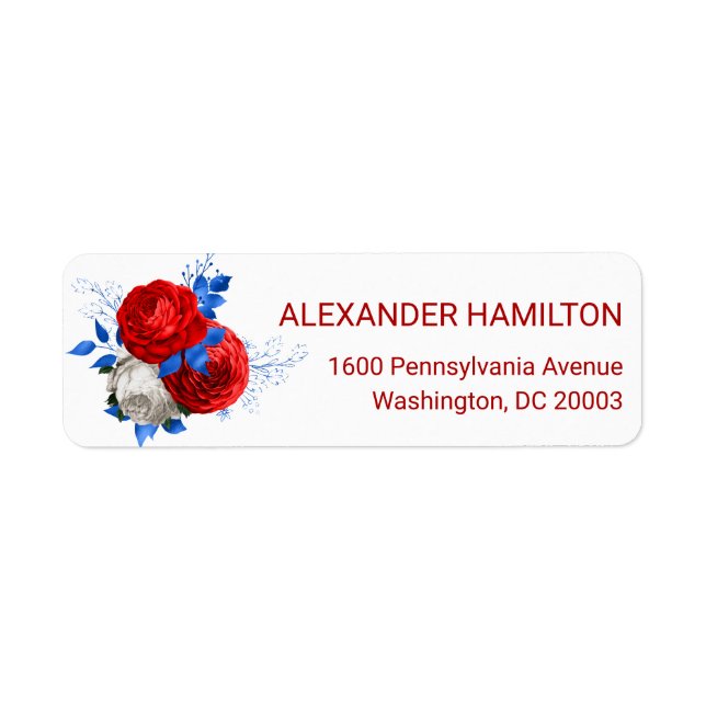 Patriotic Red Rose Bouquet Return Address Label (Front)