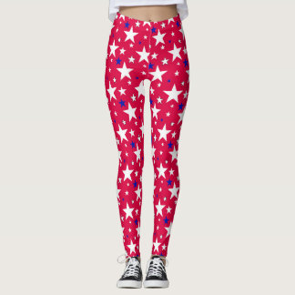 Patriotic Red Star Leggings, USA 4th of July Stars Leggings
