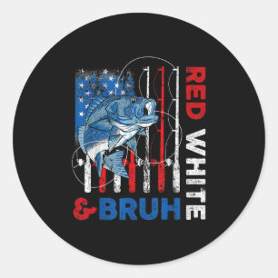 Patriotic Red White &amp; Bruh America Fish Fishin Classic Round Sticker