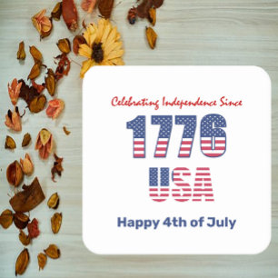 Patriotic Red White and Blue 4th of July Square Paper Coaster